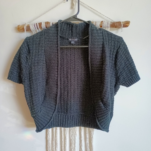 Cute Short Sleeve Knit Black Sweater Cardigan - Picture 3 of 8